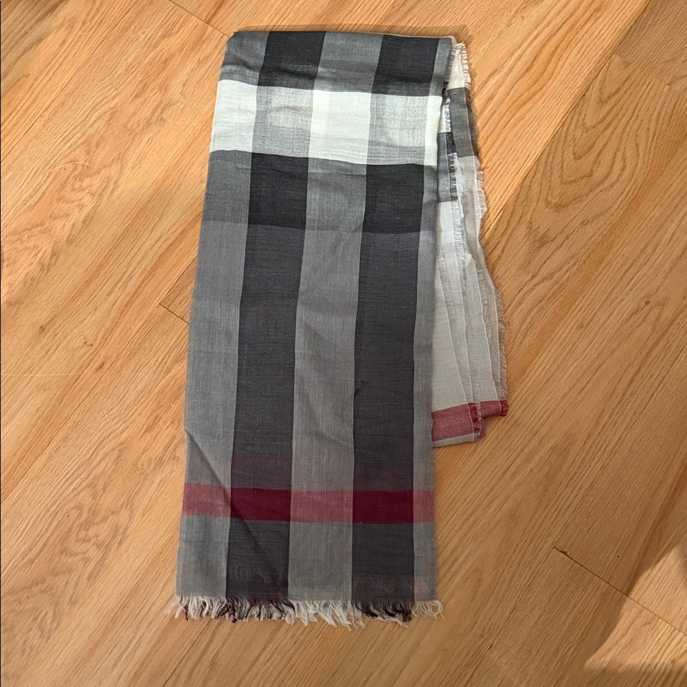 Burberry Gray and Red Plaid Scarf